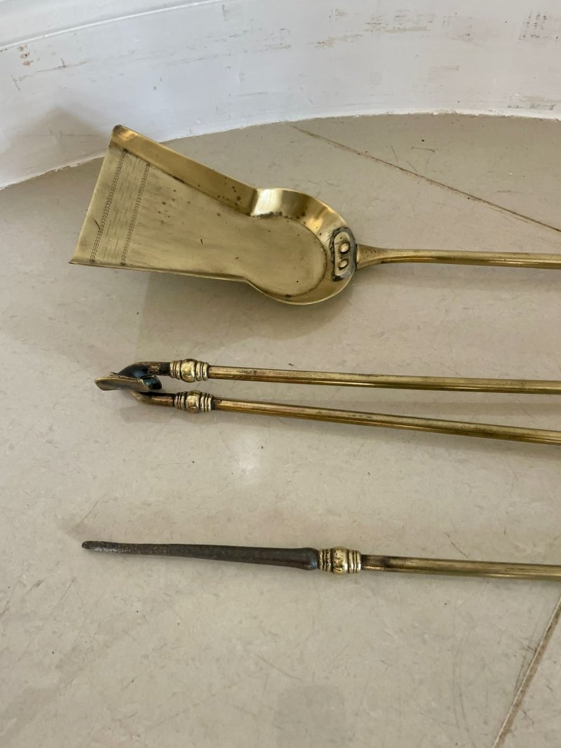 Antique Set of Three Victorian Quality Brass Fire Irons - Image 5